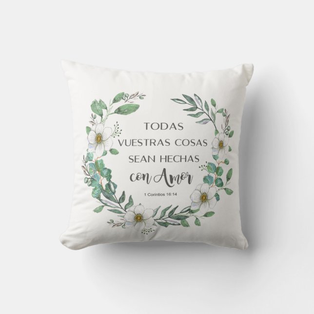 Coussin Todas vuestras cosas cosas, vers de la Bible espag (Recto)