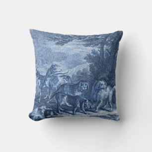 Coussin Toile Bleue vintage Whippets et autres chiens