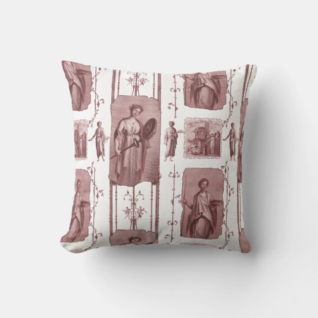 Coussin Toile d'antiquité rouge et blanc de Jouy Classique (Recto)