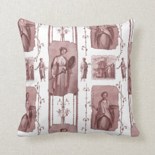 Coussin Toile d'antiquité rouge et blanc de Jouy Classique