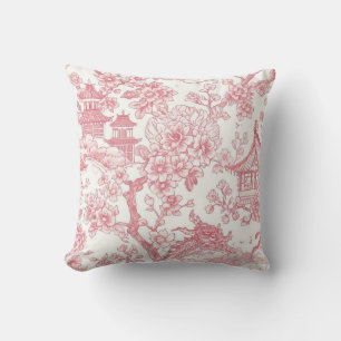 Coussin Toile de chinoiserie rose dragon fleur de cerisier