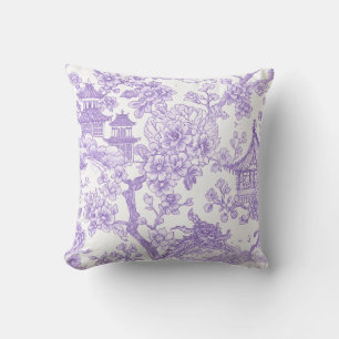 Coussin Toile de chinoiserie violette dragon fleur de ceri