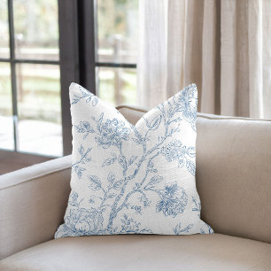 Coussin Toile de Jouy Bleu Floral