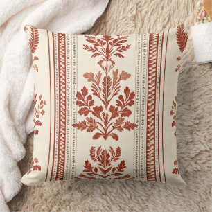 Coussin Toile de Jouy Florale Rayée Vintage - Terracotta 2
