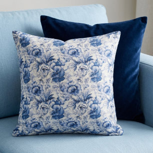 Coussin Toile de Jouy. Toile française. Bleu. Élégant.