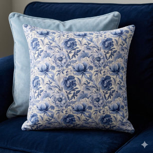 Coussin Toile de Jouy. Toile française bleue. Jeté