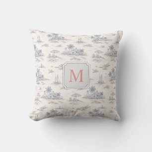 Coussin Toile de Jouy Tropicale Côtière Monogramme Nom