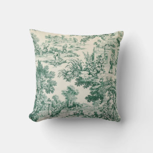 Coussin Toile de Jouy verte