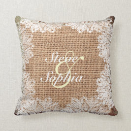 Coussin Toile de jute et dentelle personnalisées de jute