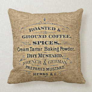 Coussin Toile de jute vintage de signe d'épicerie de style