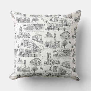 Coussin Toile de Mill City (Lowell, MA) Noir/Blanc