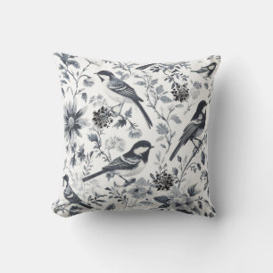 Coussin Toile d'oiseaux gris charbon