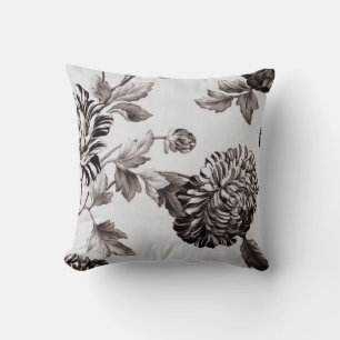 Coussin Toile florale Vintage de Taupe grise de bouffée n