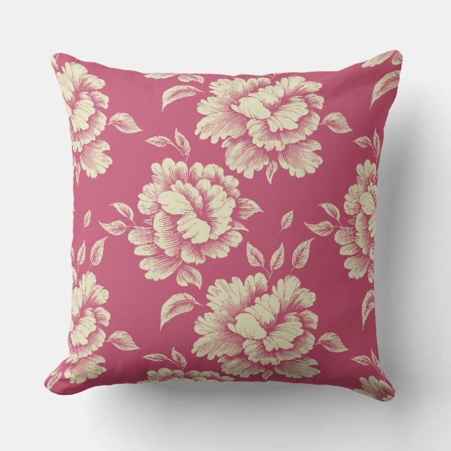 Coussin Toile Peony rose et crème - Décor champêtre frança (Recto)