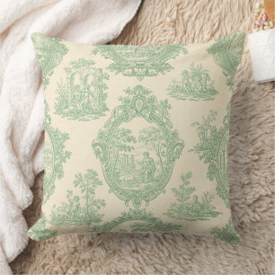 Coussin Toile Vert Menthe Vintage Couples et Scène de Jard
