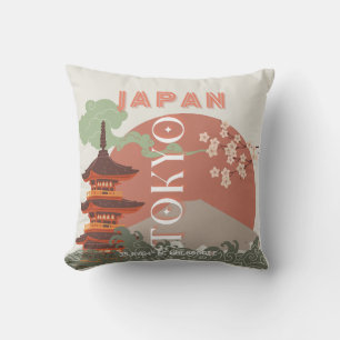 Coussin Tokyo Japan Travel Art, Retro Travel Art