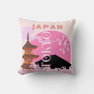 Coussin Tokyo Japan Travel Art, Retro Travel Art, Rose