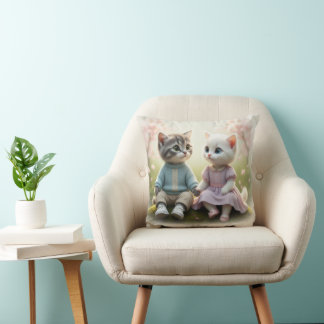 Coussin Tom & Luna Cat Pillow Cover, Cute Cat Cushion