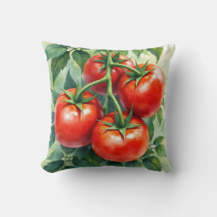 Coussin Tomate Mûre Aquarelle Fraîche de Vigne