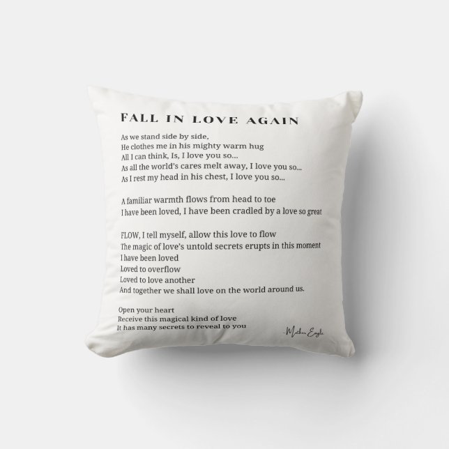 Coussin Tomber amoureux de nouveau poème poésie (Recto)