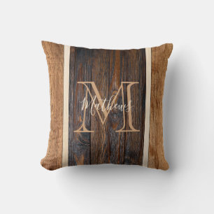 Coussin Tons de bois rustique Monogramme Bande