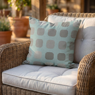 Coussin Tons gris Ronds Carrés Motif sur sarcelle clair
