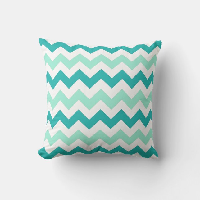 Coussin Tons Turquoise et blanc Chevron Zig Zag Stripes (Recto)