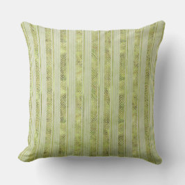 COUSSIN TONS VERT AVEC BRANCHES FEUILLES & STRIPES