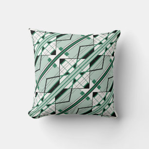 Coussin Tons verts noir blanc diagonale gros carreaux Moti