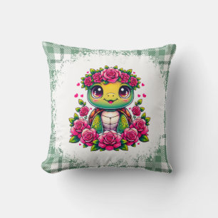Coussin Tortue adorable avec couronne florale