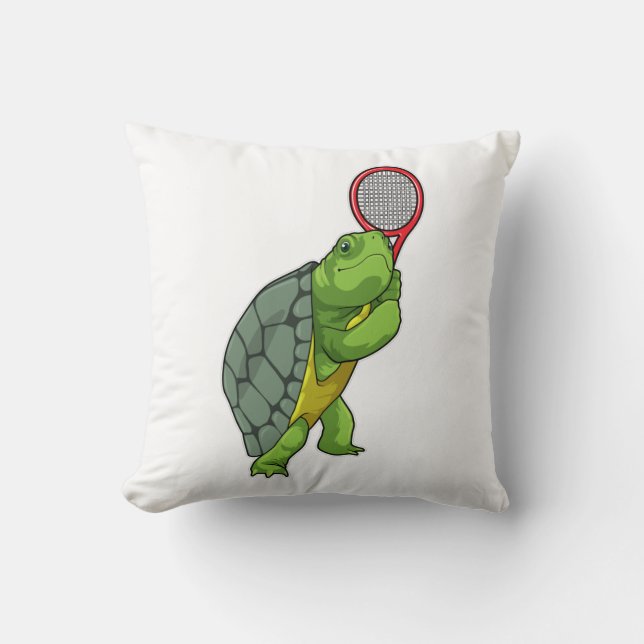 Coussin Tortue au Tennis avec raquette de tennis (Recto)