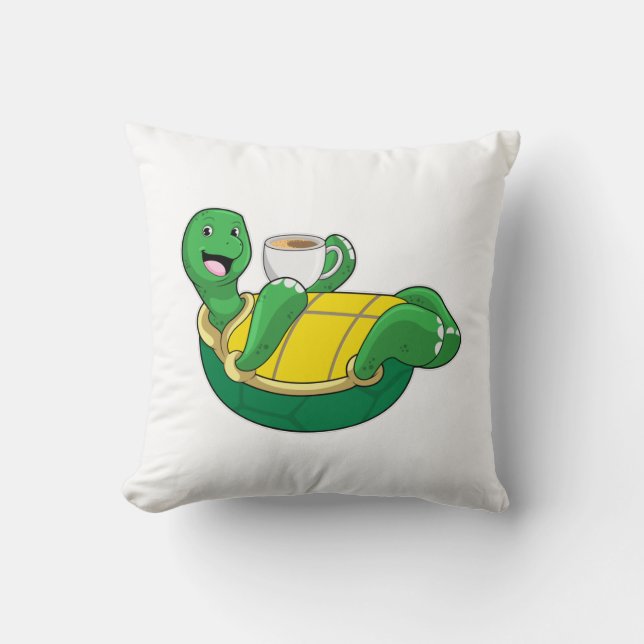 Coussin Tortue avec tasse de café (Recto)