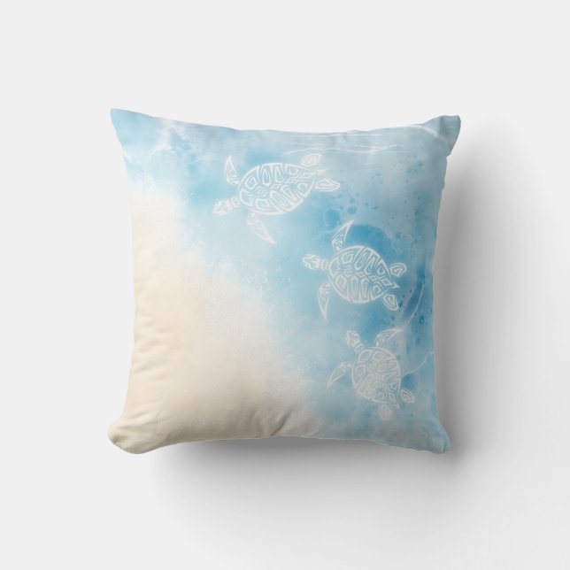 Coussin Tortue blanche à l'aquarelle océanique (Recto)