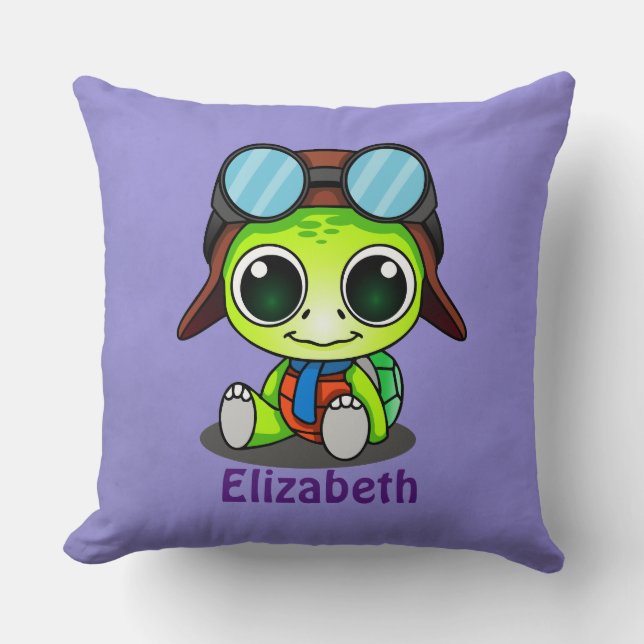 Coussin Tortue Cute Chibi personnalisée en Aviator Casquet (Recto)