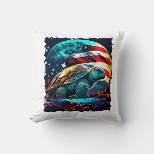 Coussin Tortue d'Amérique sous la Lune avec copie du drape