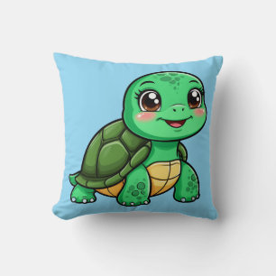 Coussin Tortue de dessin animé adorable souriant avec entr