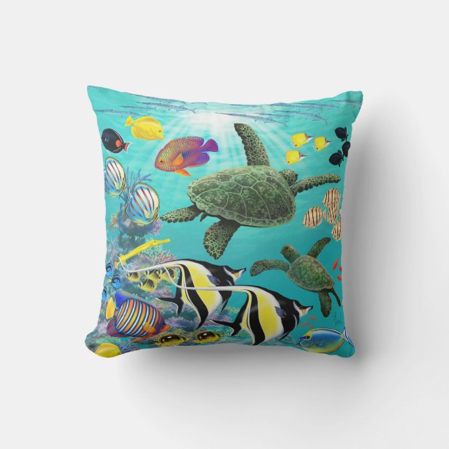 Coussin Tortue de mer tropicale hawaïenne de poissons de (Recto)