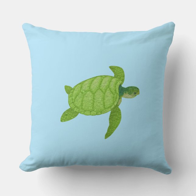 Coussin Tortue de mer verte sur arrière - plan turquoise (Recto)