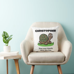 Coussin Tortue Drôle Lent Et Régulier Nom Personnalisé