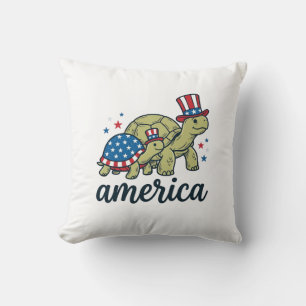 Coussin Tortue Patriotique Amérique Gravure Vintage Design