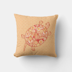 Coussin Tortue tourbée fractale - nuances de mandarine ora