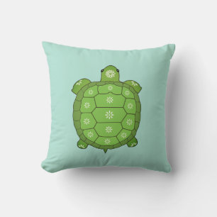 Coussin Tortue verte artistique moderne sur Turquoise clai
