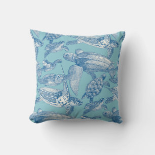 Coussin tortues de mer bleu cobalt ciel