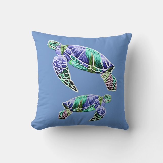 Coussin Tortues de mer bleu vert (Recto)