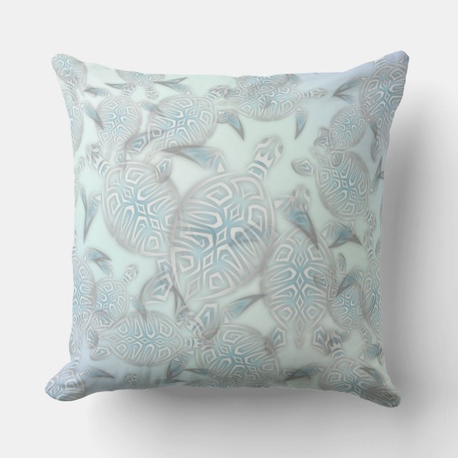 Coussin Tortues de mer Motif Silver Blue Coastal Nautique (Recto)