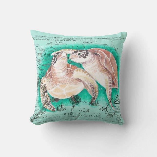 Coussin Tortues de mer turquoises (Recto)