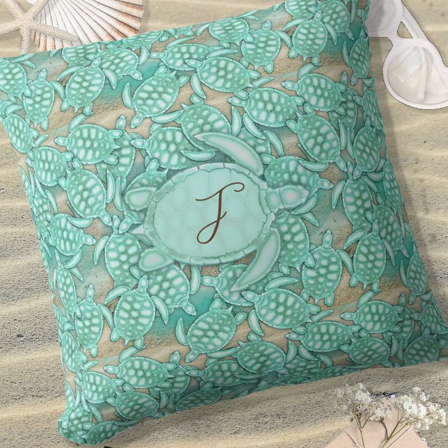 Coussin Tortues minces Monogramme de mer et de sable ID696 (Créateur téléchargé)