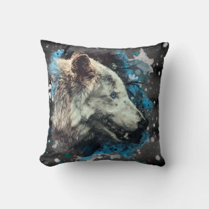 Coussin *~* Totem Loup bleu Abstrait Polyester Boho