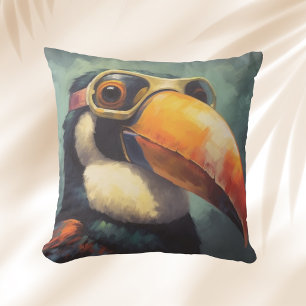 Coussin Toucan Pilote Aviateur Vintage Graphique