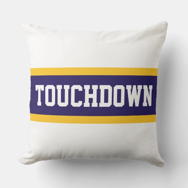 Coussin TOUCHDOWN Deep Blue Orange Blanc Rayures de Course (Recto)